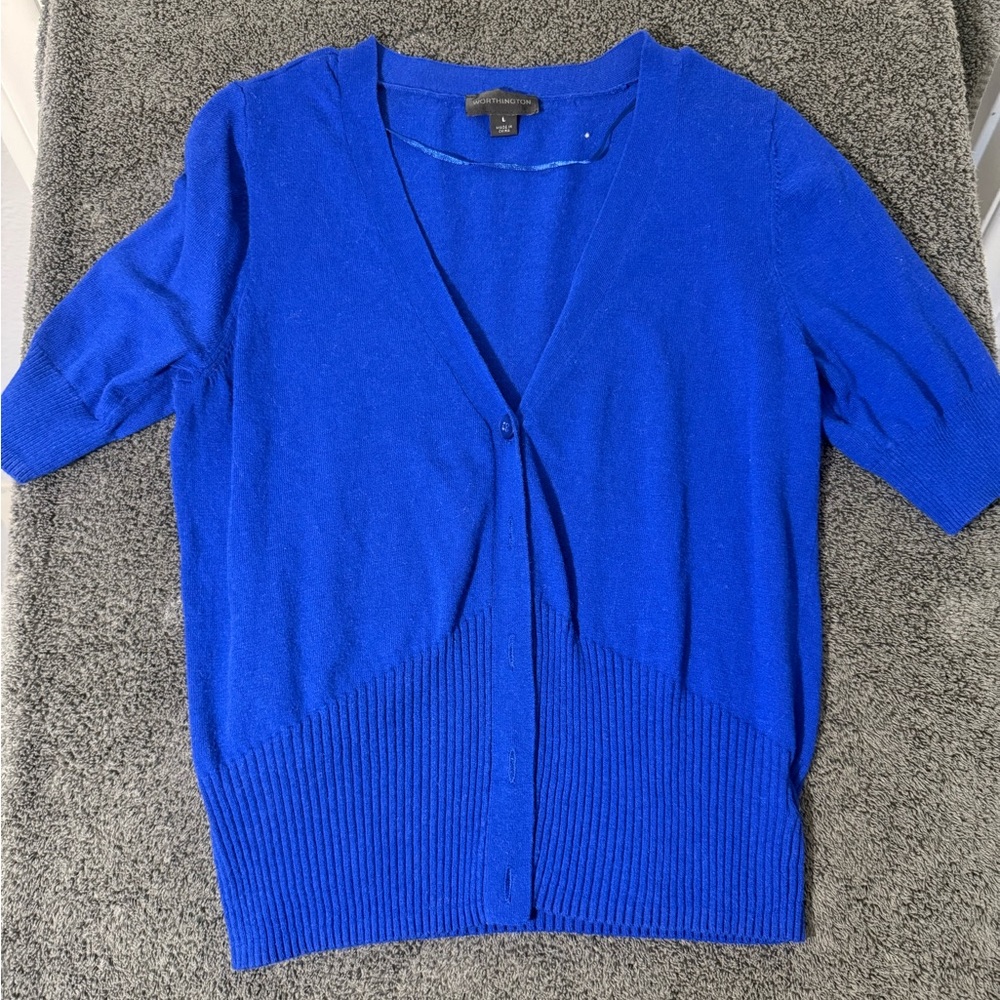 Worthington‎ Blue Women's Short Sleeve Cardigan